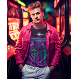 Neon Synthwave Humanoid Robots Cyberpunk T-Shirt