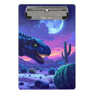 Neon T Rex Night Run Mini Clipboard