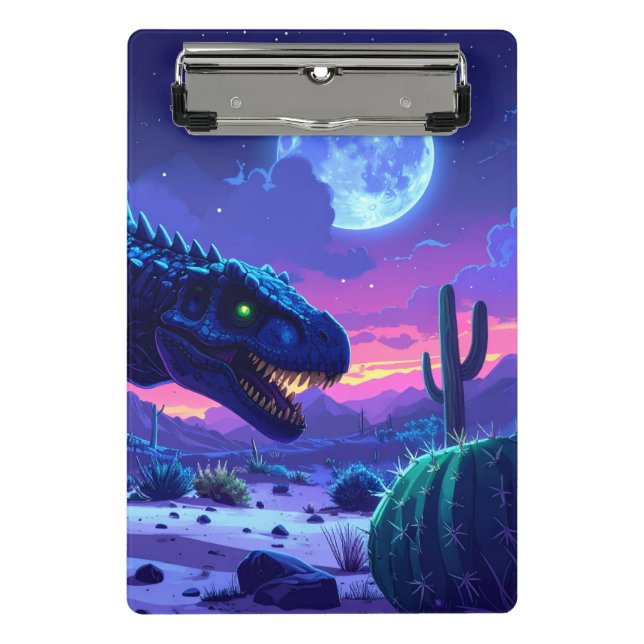 Neon T Rex Night Run Mini Clipboard (Front)