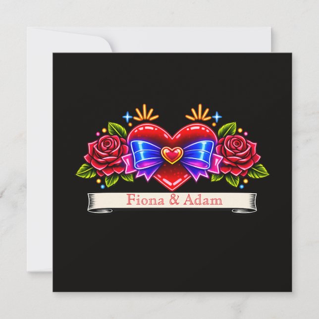 Neon Tattoo Style heart invite Love  (Front)