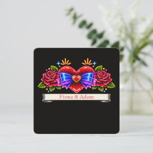 Neon Tattoo Style heart invite Love