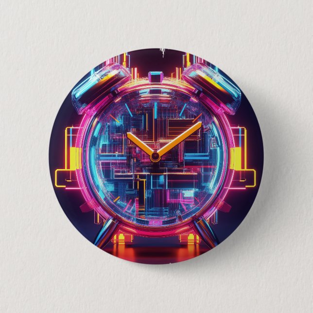 Neon Techno Clock Button (Front)