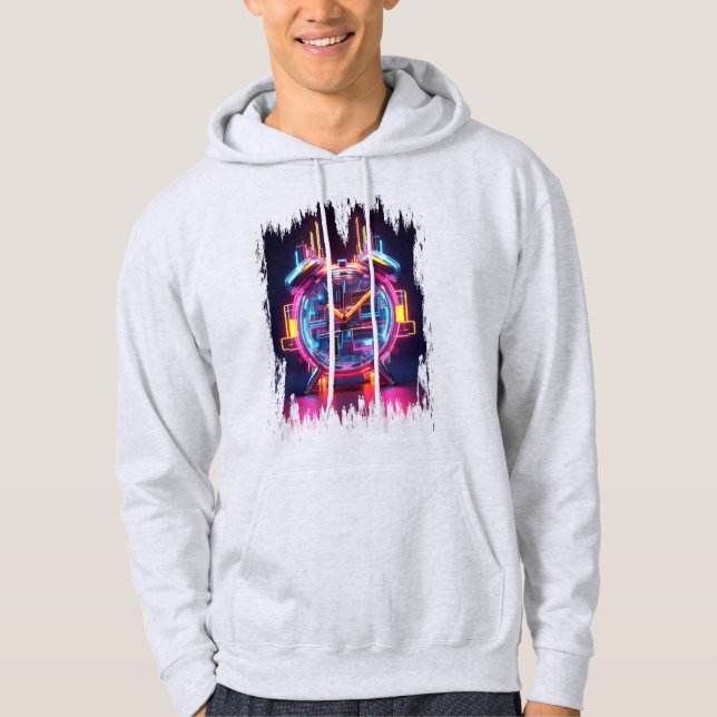Neon Techno Clock Hoodie (Front)