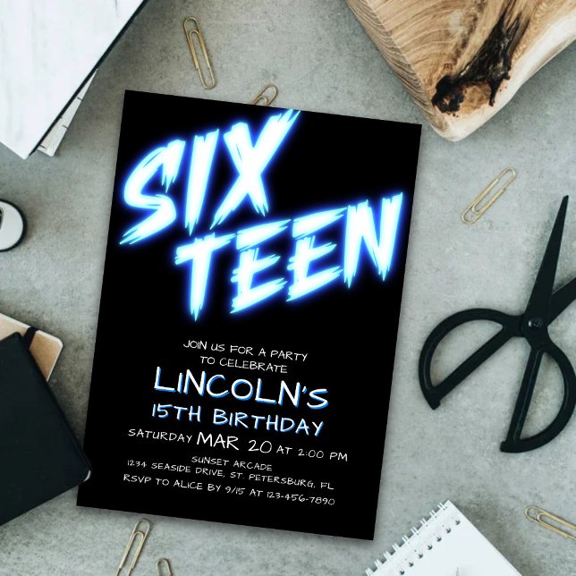 Neon Teen Boys 15th Birthday Invitation (Creator Uploaded)