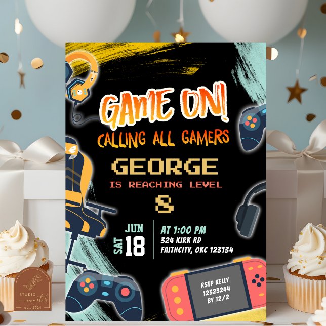 Neon Teenager Gamer Boy Birthday Party Invitation (Creator Uploaded)