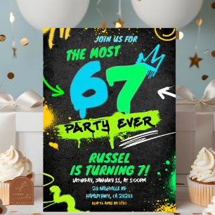 Neon Teenager Grafitti 67 Birthday Invitation