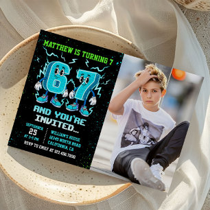Neon Teenager Grafitti 67 Birthday Photo Invitation
