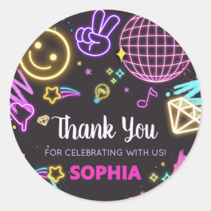 Neon Teenager Thirteenth Birthday Party  Classic Round Sticker