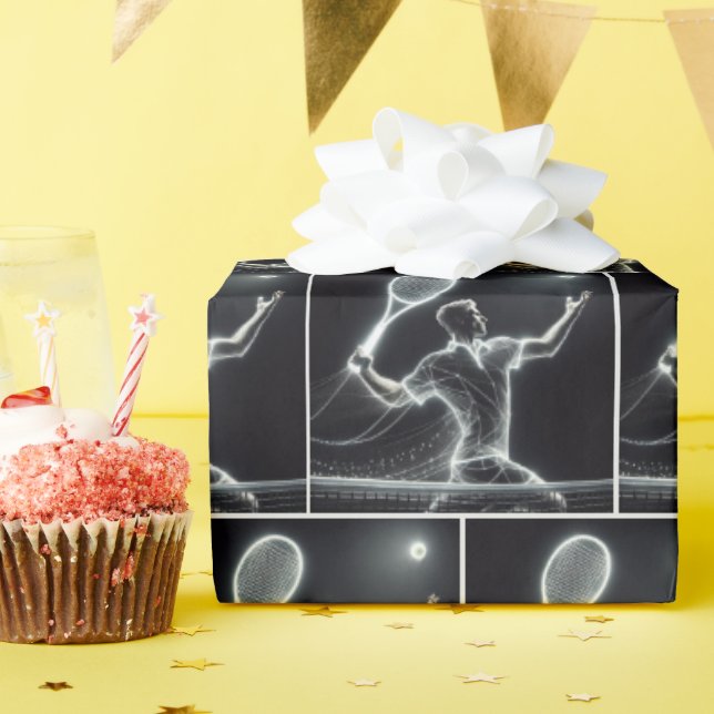 Neon Tennis Player Wrapping Paper (Birthday Party)