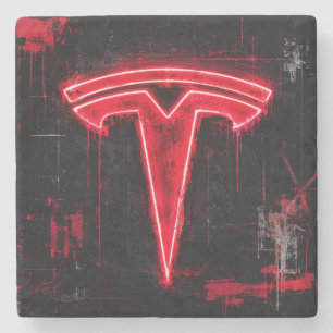Neon Tesla Art Logo Stone Coaster