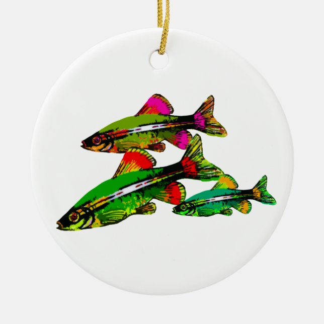 Neon Tetra Triplets Ceramic Tree Decoration (Front)