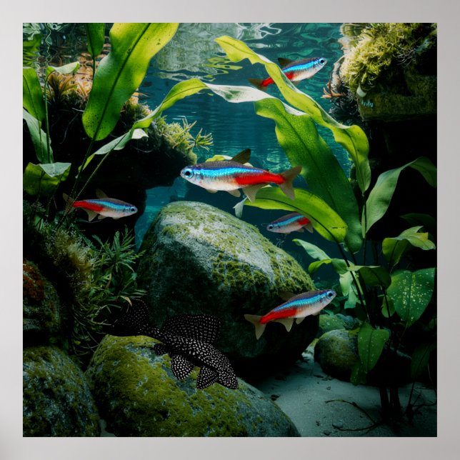 Neon Tetras Plecostomus Aquarium Fish Tank Lovers  Poster (Front)