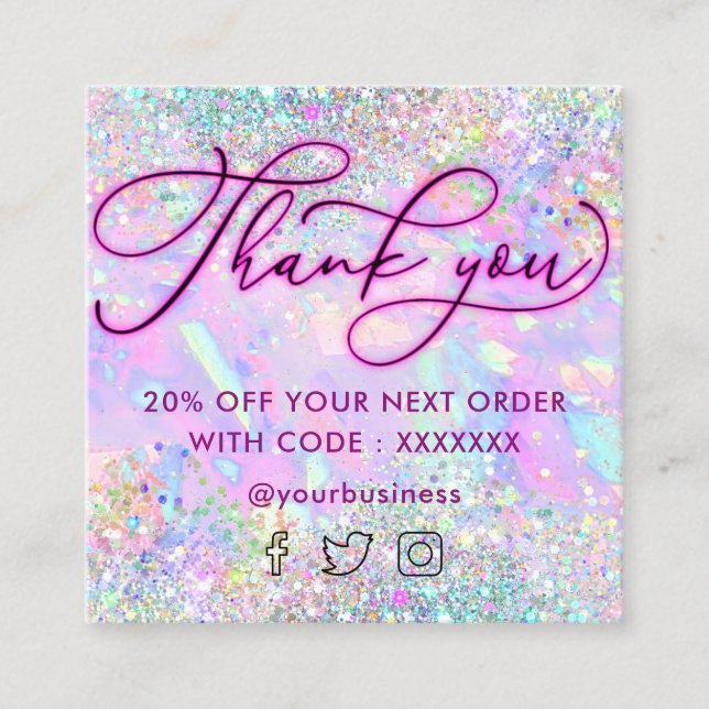 neon thank you glitter opal texture discount card (Front)
