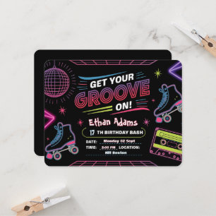 Neon Theme Birthday Invitation Card