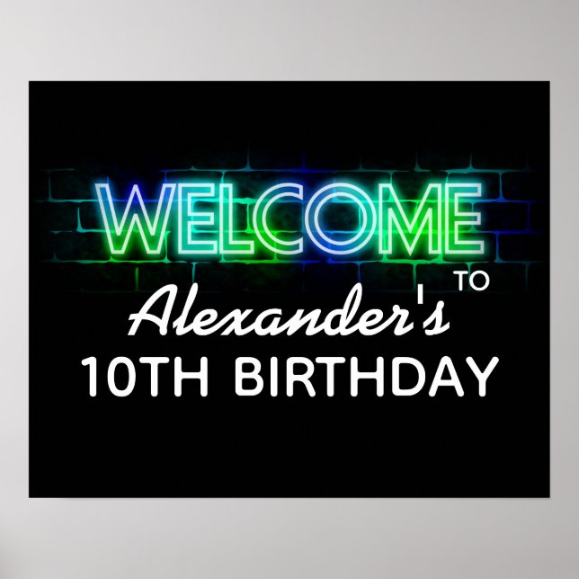 Neon themed birthday welcome sign (Front)