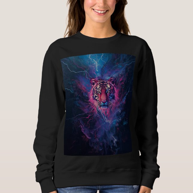 Neon Thunder Tiger Abstract Electric Glow Sweatshirt (Front)