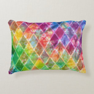Neon Tie Dye Watercolor Harlequin Argyle  Decorative Cushion
