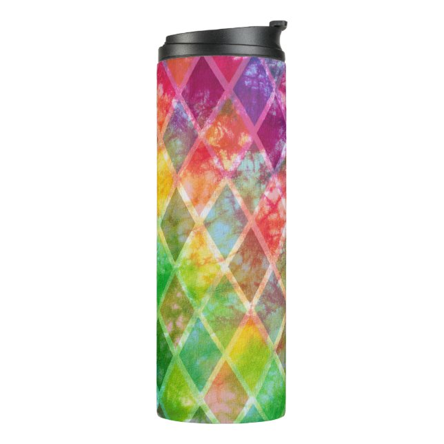 Neon Tie Dye Watercolor Harlequin Argyle  Thermal Tumbler (Rotated Left)