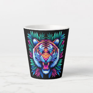 Neon Tiger and jungle leaves Latte Mug