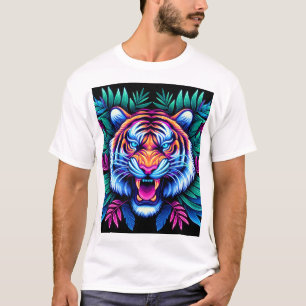 Neon Tiger and jungle leaves T-Shirt