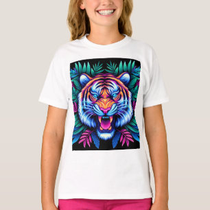 Neon Tiger and jungle leaves T-Shirt