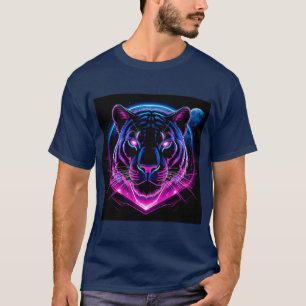 Neon Tiger Illustration with Geometric Shapes T-Shirt