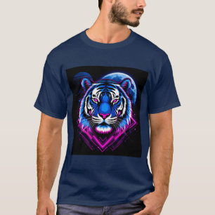 Neon Tiger Illustration with Geometric Shapes T-Shirt