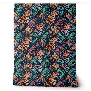 Neon Tiger Jungle Pop Art Geometric Animal Pattern Wallpaper