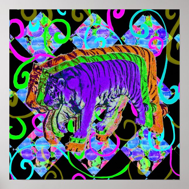 Neon Tiger on Vivid Background Poster (Front)