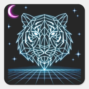 Neon Tiger Synthwave – Electric Striker Retro Square Sticker