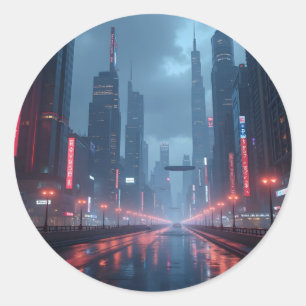 Neon Tomorrow – Cyberpunk Cityscape Classic Round Sticker