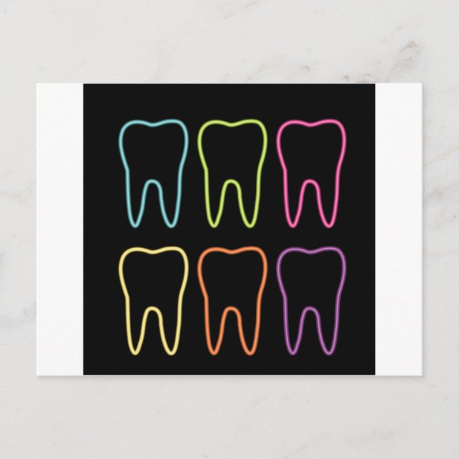 Neon tooth graphic for dentist postcard (Front)