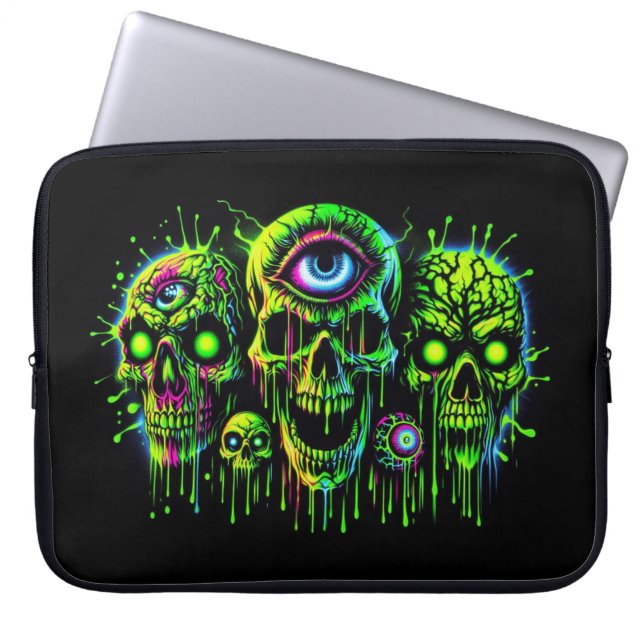 Neon Toxic Waste Skulls Laptop Sleeve (Front)