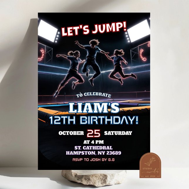 Neon Trampoline Park Birthday Boy Invitation (Creator Uploaded)