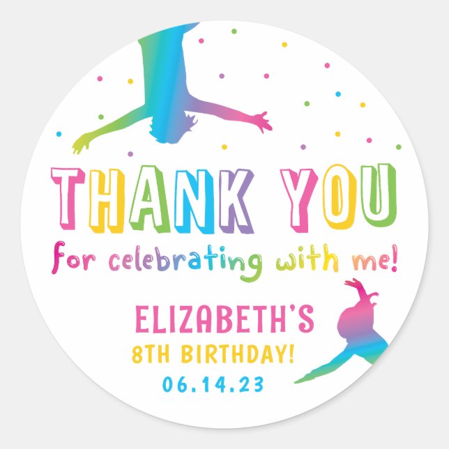 Neon Trampoline Park Girls Birthday Favour Classic Round Sticker (Front)