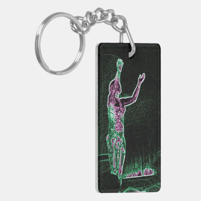 Neon Transparent Man Reaching For the Sky I AM MAN Key Ring (Front Left)
