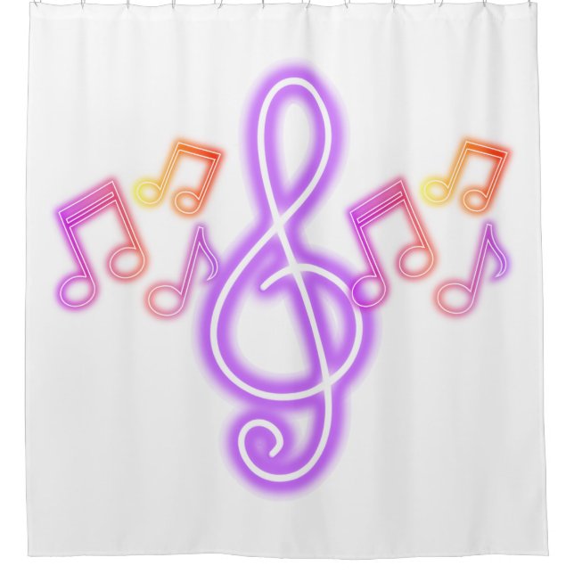 Neon Treble Clef Music Notes Shower Curtain (Front)