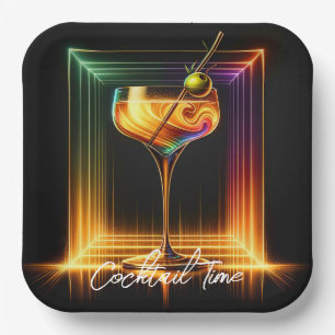 Neon Trendy Party Time Personalized Paper Plate