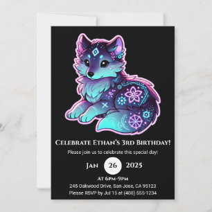 Neon Tribal Wolf Birthday Invitation
