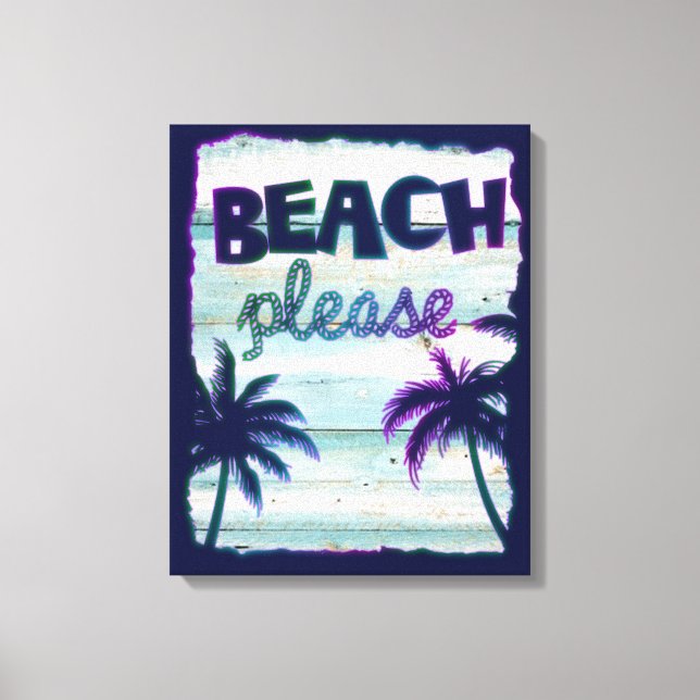 Neon Tropical Beach Wood Vacation Palm Trees Canvas Print (Front)