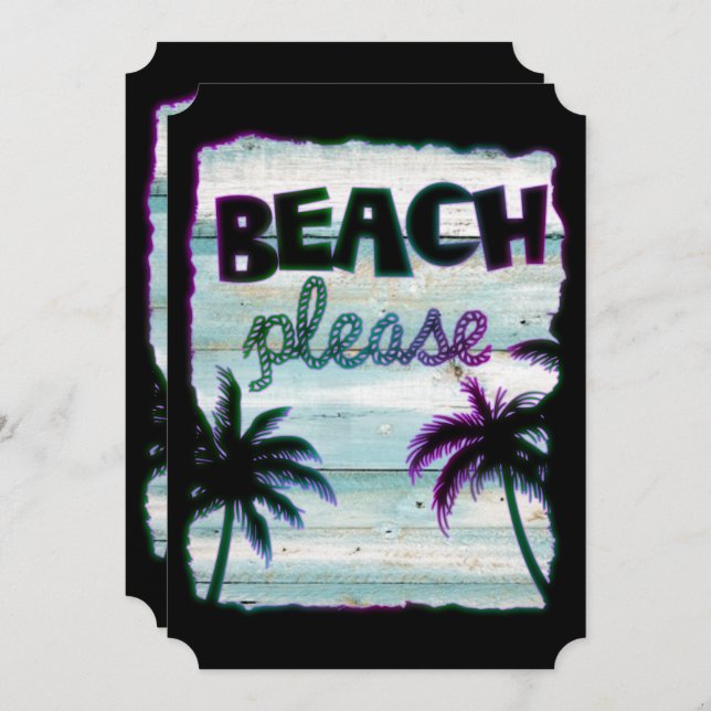 Neon Tropical Beach Wood Vacation Palm Trees Invitation (Front/Back)