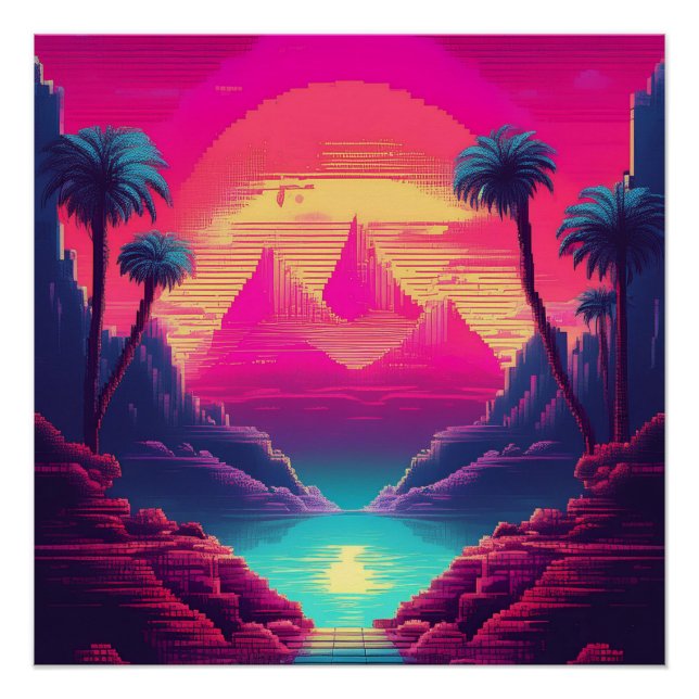 Neon Tropical Escape – Futuristic Retro Art Poster (Front)