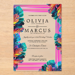 Neon Tropical Foliage Acrylic Invitation