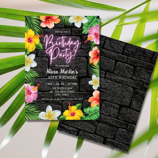 Neon Tropical Forest Summer Hawaii Birthday Party Invitation (Creator Uploaded)