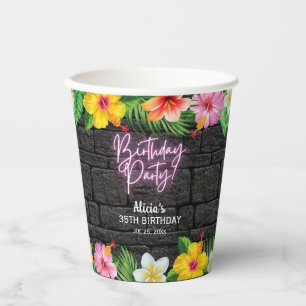 Neon Tropical Forest Summer Hawaii Birthday Party Paper Cups