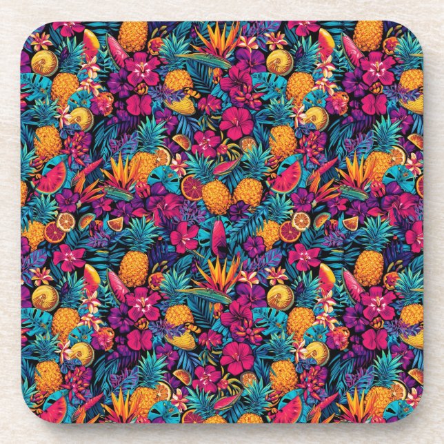Neon Tropical Fruit Flower Coaster Set - Pineapple (Front)