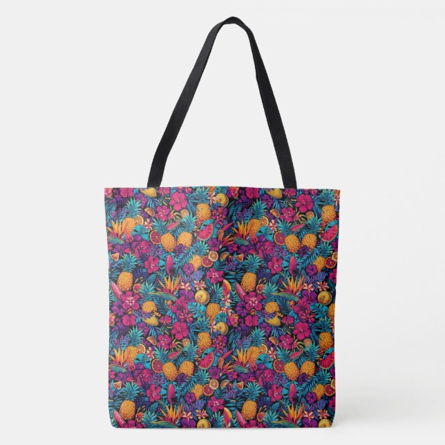 Neon Tropical Fruit Flower Tote Bag - Pineapple (Front)