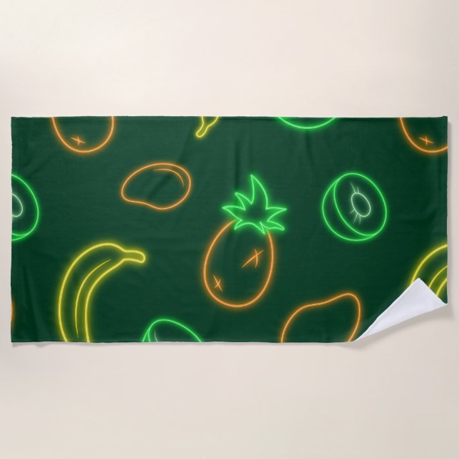 Neon Tropical Fruit Pattern Beach Towel (Front)