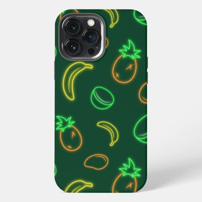 Neon Tropical Fruit Pattern iPhone 13 Pro Max Case (Back)