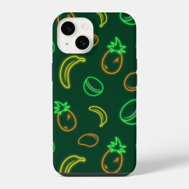 Neon Tropical Fruit Pattern iPhone 14 Case (Back)
